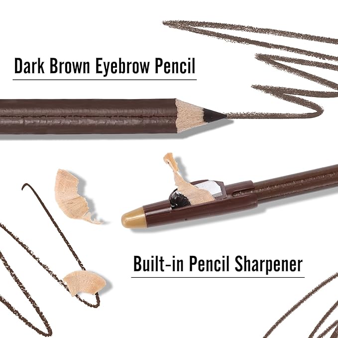 DAGEDA 4Pcs Dark Brown Eyebrow Pen Set, Easy to Color Brow Pencil and Black Eyeliner with Makeup Brush,Filling And Outlining Eyebrow Makeup Pencils for Women