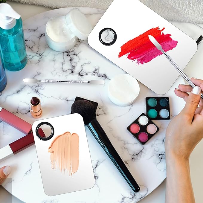 2 Set Makeup Mixing Palette,Stainless Steel Makeup Palette with Spatula Professional Make up Artist Must haves,Suitable for Mixing Foundation Make up Eye Shadow and Nail ﻿