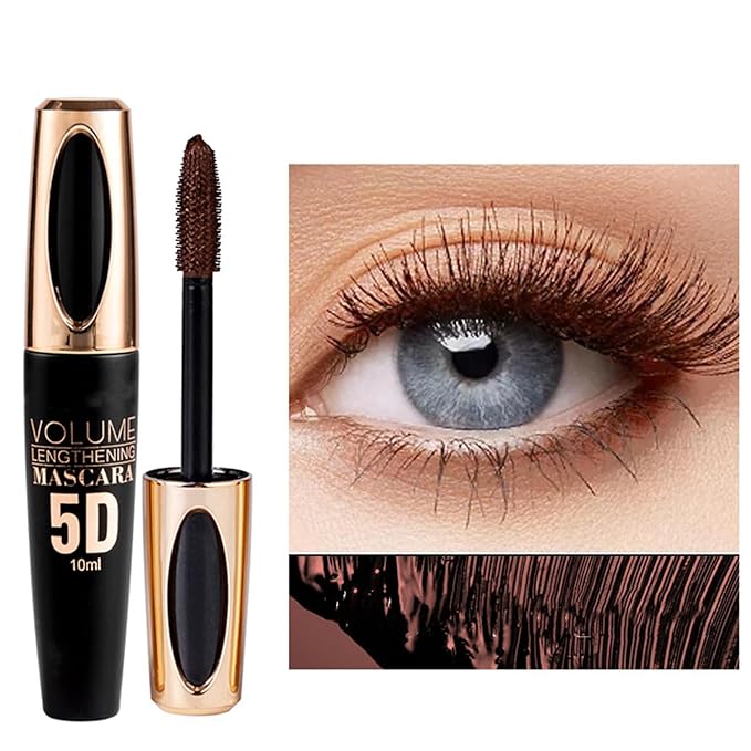 MAEPEOR 5D Silk Fiber Mascara Fuller & Voluminous Colored Eyelash Natural Waterproof Smudge-proof Mascara (02 Brown)