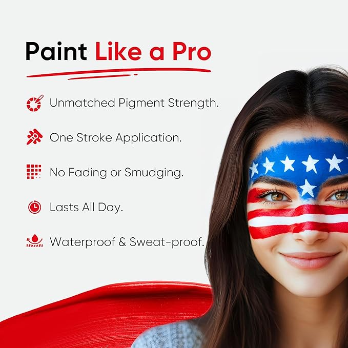 Blue Squid PRO Red White Blue Face Paint Stick - Waterproof Body Paint For Adults & Kids Eye Black Baseball, Eyeblack Softball - Hypoallergenic Twist-Up Non-Toxic Makeup Stick - Cosplay, Sports & SFX