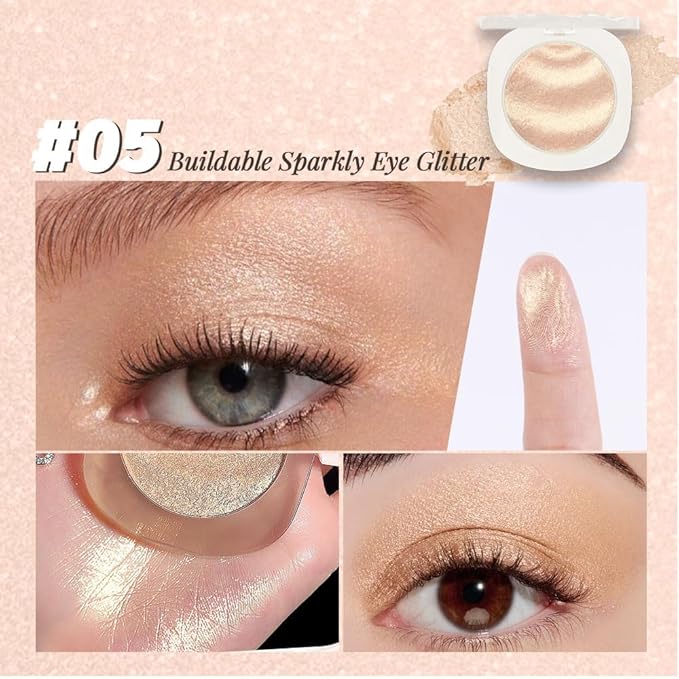 Gold Brown Champagne Shimmer Glitter Sparkling Monochrome Eyeshadow Palette,Metallic Single Eye Shadow for Older Women,Long Lasting Naturing-Looking Eye Makeup