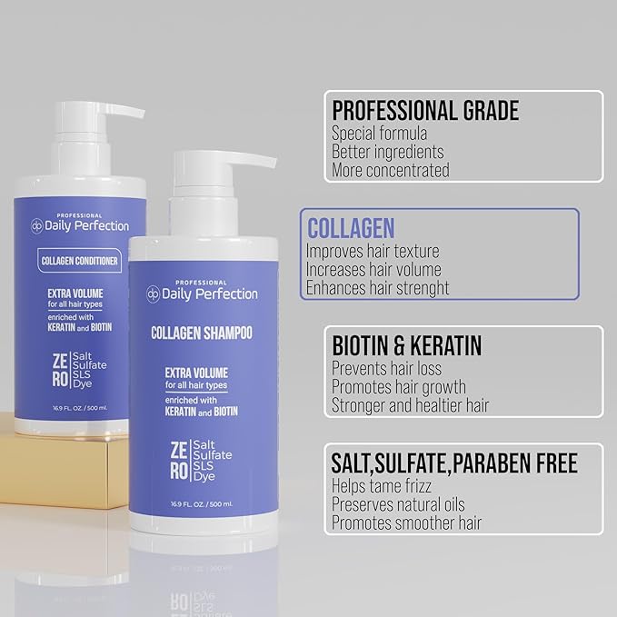 (dp) Collagen Shampoo & Conditioner – Boost Volume and Strength for Flat Hair – Clean + Salon-Grade Formula with Biotin & Keratin