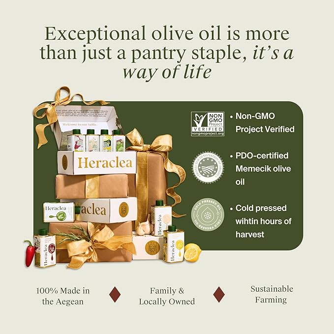Heraclea - Aegean Flavors Gift Box - Infused Olive Oils Gift Set - Four 5.9oz Bottles - Extra Virgin Olive Oil - Organic Olive Oil - Extra Virgin - Cold Pressed - Polyphenol Rich EVOO
