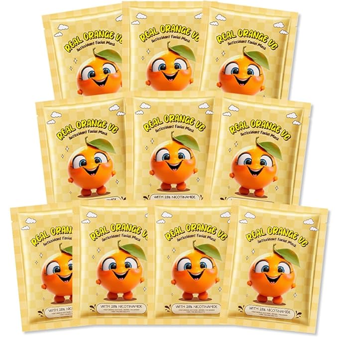 Kaely 10 Pack Orange Face Masks for Kids, Kids Face Mask Spa Day Kit Supplies, Spa Party Favors for Teens Girls Women, Sheet Facial Mask Skincare Gifts Set, Moisturize Soothe for All Skin Types, 05