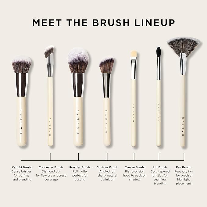 HALEYS Powder Brush VEGAN+CRUELTY-FREE, Soft, Streak-free, Perfect Blending, Buff, Blurs, Smooths, Control, Precision, Complexion tools, For powder, setting powder, blush, Sustainable Wood Handle