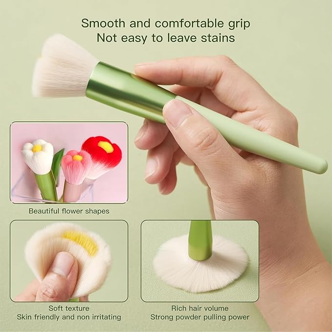 Beautiful Makeup Brush Set for Girls, 10pcs Kawaii Fan Cute Daisy Flower Red Makeup Brushes Kit of Powder Blush Eye Shadow Brush for Teens Women Girls