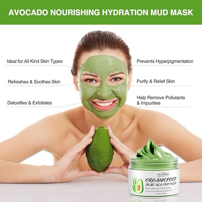 Clay Mask Avocado Dead sea Mud Stick Mask Natural Organic Green Tea Mud Mask Deep Cleansing Blackhead Removal Face Mask Nourishing Hydration Facial Mask With Blackhead Remover Extractor Tools (White)