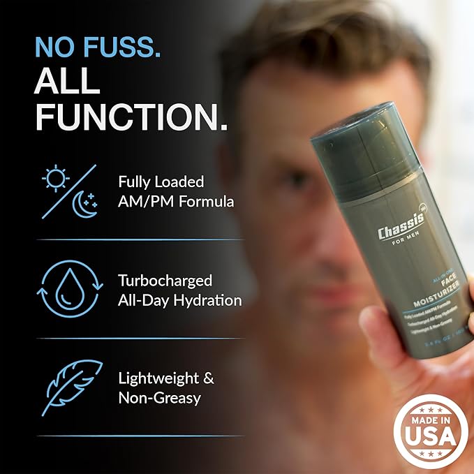 Chassis 360 All-In-One Face Moisturizer - Hydrating Face Moisturizer for Men with Vitamin, Niacinamide C & Hyaluronic Acid - Free From Phthalates, Parabens & Retinol - Facial Lotion- 3.4 Fl Oz