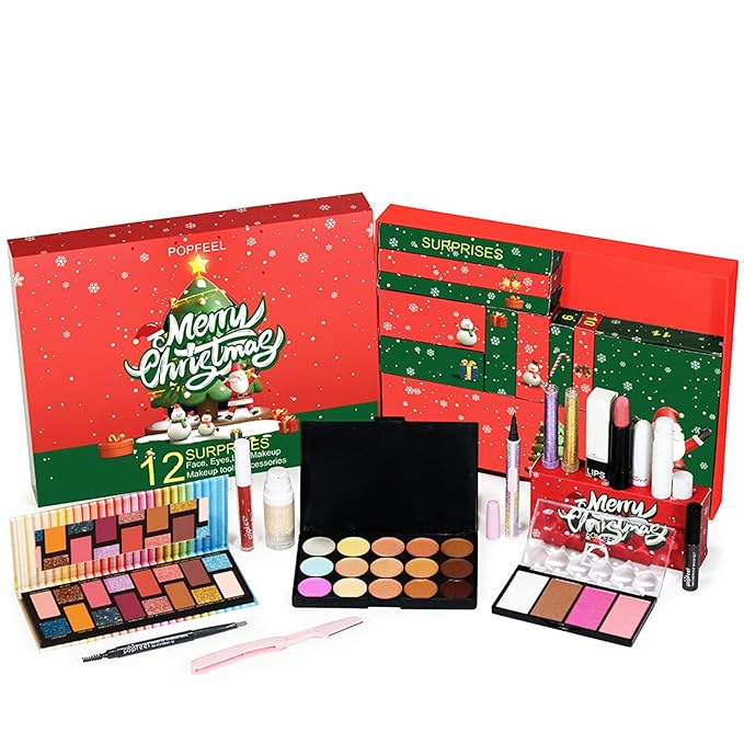 Makeup Advent Calendar 2024, 24 Days Christmas Gifts for Teenage Girls Women, Surprise Gift Christmas Countdown Calendar All in One Makeup Kit Gifts with Eyeshadow Palette Lipstick Foundation Eyebrow