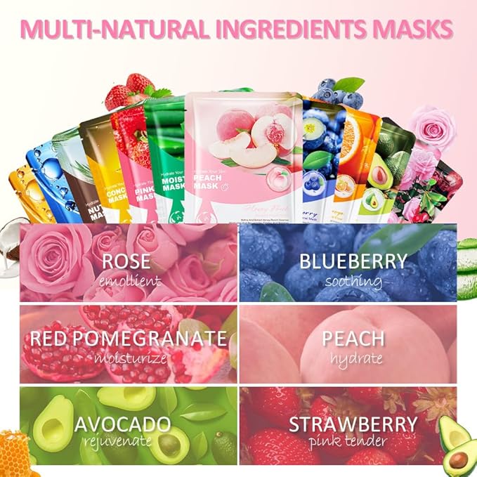 Kaely 12 Pack Variety Face Masks for Kids, Kids Face Mask Spa Day Kit Supplies, Spa Party Favors for Teens Girls Night, Sheet Facial Mask Skincare Gifts Set, Hydrating Soothe for All Skin Types, 01