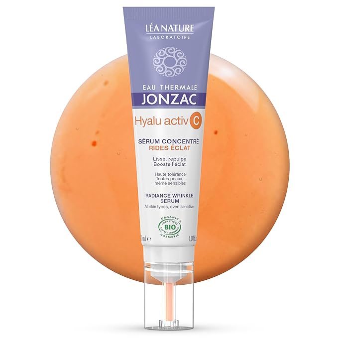 Eau Thermale Jonzac Organic Hyalu Activ C Serum for Face & Eyes - Optimized Vitamin C 5x More Stable With Hyaluronic Acid - Anti-Wrinkle - Brighter & Plumped Skin - 1.01 Fl Oz