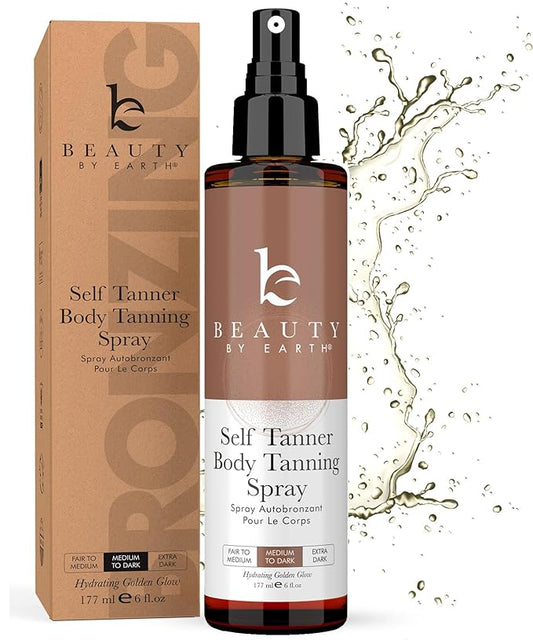 Self Tanner Spray - USA Made with Natural & Organic Ingredients, Fast Drying Spray Tan for Pale Skin, Non Toxic Gradual Tanning Spray, Sunless Tanning Water for Women & Men, Medium to Dark