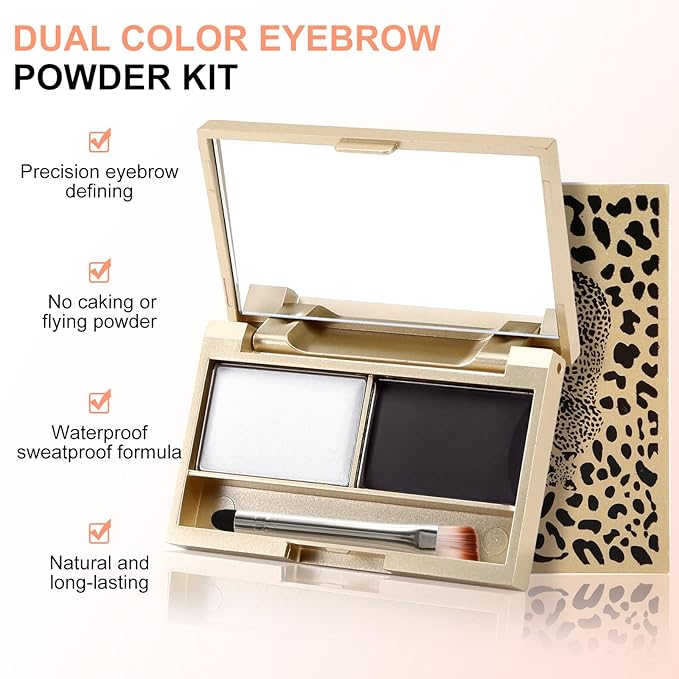 Boobeen Eyebrow Powder Kit, 2-color Waterproof Eyebrow Palette Makeup to Definer & Filler Brows, Eyebrow Color Powder Shape Natural Looking Brow - with Mirror Brush