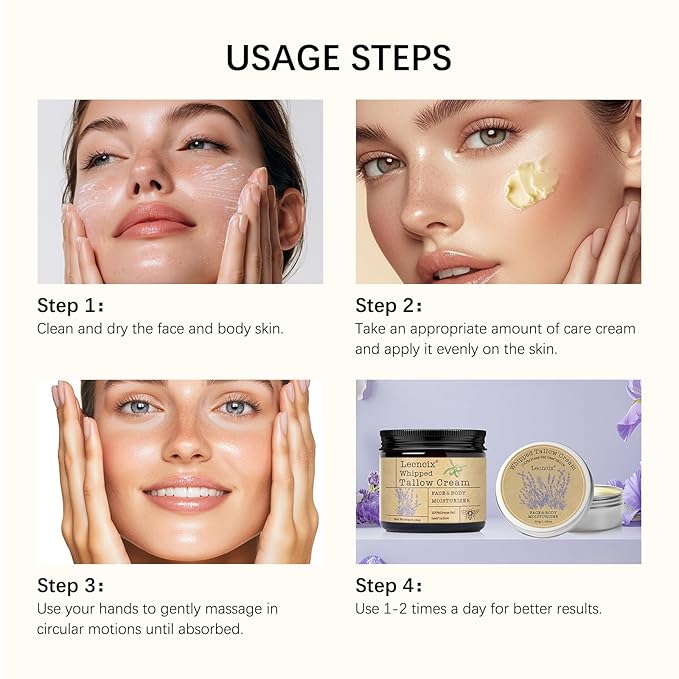 2PC Grass-Fed Beef Tallow for Skin,Tallow Face Moisturizer All-Natural Skin Care,Beef Tallow for Body & Face Moisturizer(Lavender,2.12+1.06Oz)