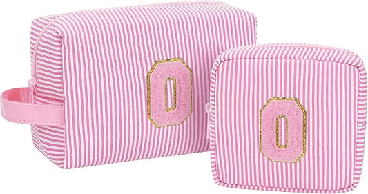MONSTINA Initial Period Bag Sanitary Napkin Storage Bag Tampon Pouch Portable Feminine Care First Period Kit for Teen Girls Women Gift for Her Cute Toiletry Bag,2PCS,Pink O
