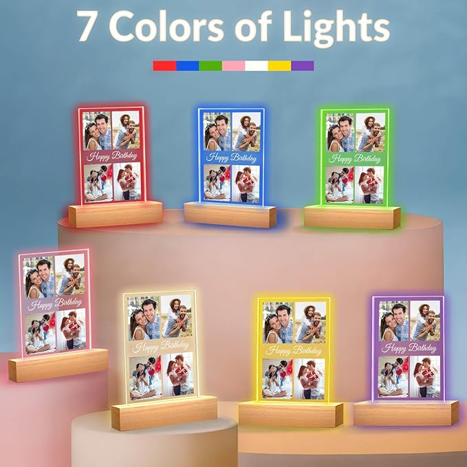 Personalized Christmas Birthday Gifts for Women & Men, Custom Photo Frame, Personalized Picture Frame with Night Light, Customized Anniversary Couple Gifts for Him & Her