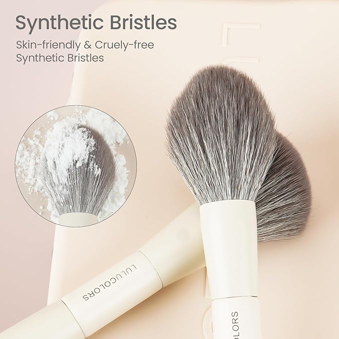 LULUCOLORS-Dual-Ended Makeup Brush Set with Sponge & Travel Case-13 Kinds of Multi-Functional Brushes for Face & Eyes – Soft Bristles, Easy Travel Brush Set (Cream White)