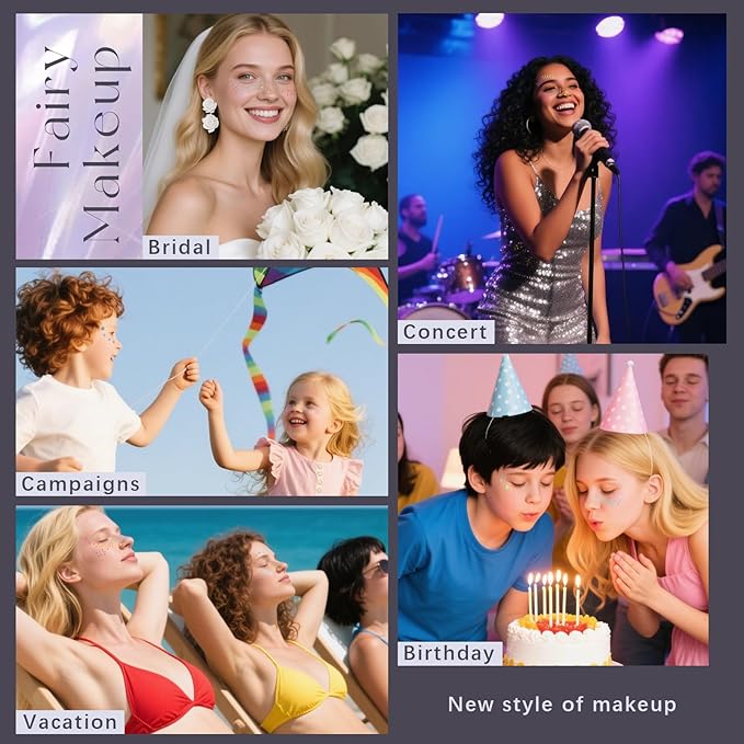 10pcs Holographic Chameleon Silver Glitter Freckles Face Tattoo Set, Color Shift Waterproof Sparkle Face Speckles Patches for Women, Cute Star Temporary Tattoo Fairy Makeup Rave Accessories