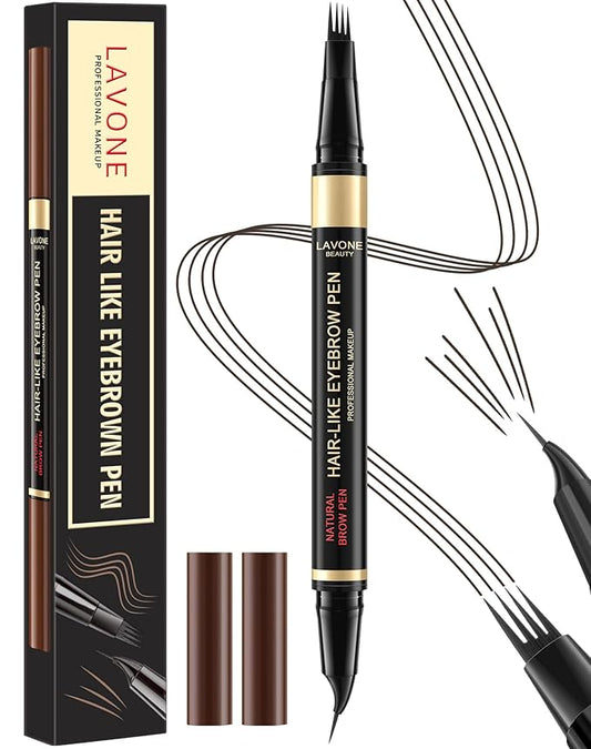 LAVONE Eyebrow Pen, 2-in-1 Eyebrow Pencils for Women with 4 Tip Microblading Eyebrow Pencil and Curved Precise Brow Pencil, Waterproof Eyebrow Pencil Create Full, Natural Hair-Like Brows, Ebony
