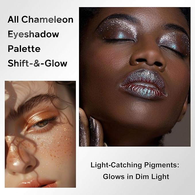 Color Nymph Glitter Eye Shadow Palette | Multichrome Eyeshadow Pallet with ALL Shimmer Shades | Travel Size Eye Makeup Palette with Mirror & Brush | High-Pigment Long-Lasting & Blendable(Four Seasons)