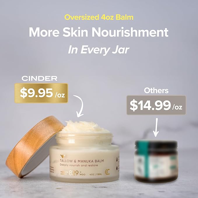 100% Organic Grass-Fed Beef Tallow and Manuka Honey Balm, Natural Moisturizer Cream for Face & Body, Eczema Relief Cream, Moisturizer for Dry Skin, Pure Tallow Face Moisturizer for Sensitive Skin, 4oz