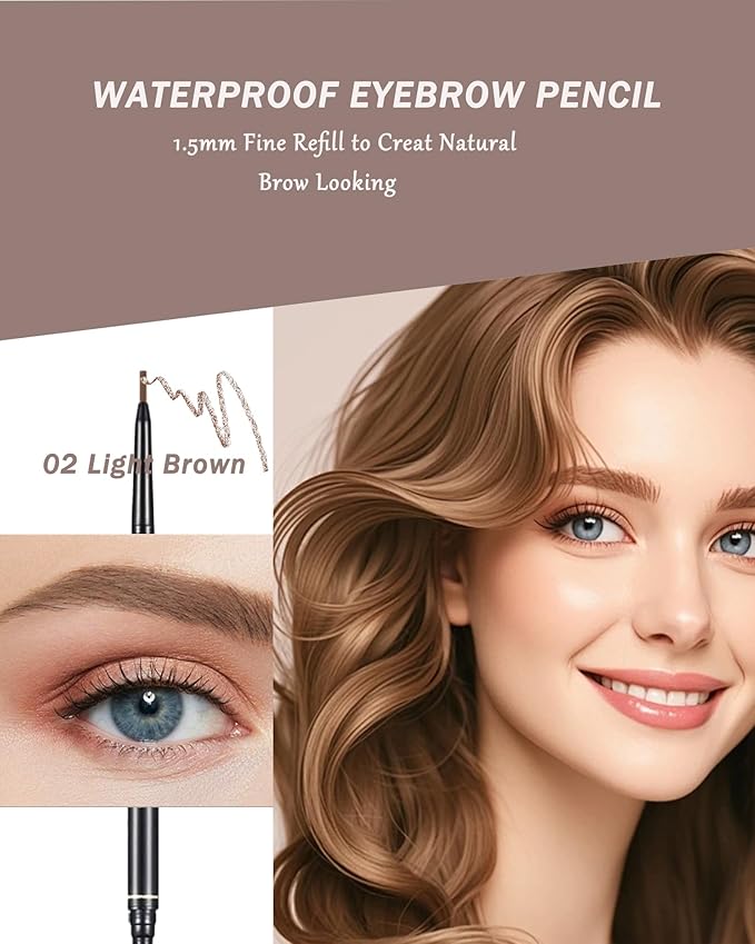 12 Pcs Eye Brow Pencil for Women Light Brown,Waterproof Eyebrow Pencil Retractable Ultra Fine Professional Brow Pencil,Long Lasting Tinted Gel Micro Eyebrow Pen for Define Fill Tiny Brow Eye Makeup-02