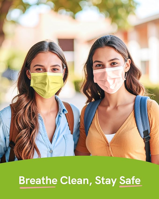 FriCARE Disposable Face Masks, 3-Ply ASTM Level 3 Medical Grade, FSA/HSA Eligible, Breathable & Comfortable for Allergy/Sun Protection, 50 Pack Pink