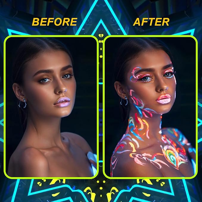 MEICOLY Glow Blacklight Face Body Paint Set,Neon Face Paint Kit,1.06x9oz/Box with Sponges,Blacklight Reactive Paints,Glow in the Dark Body Paint Neon Party Supplies,Neon Fluorescent Face Paint Makeup