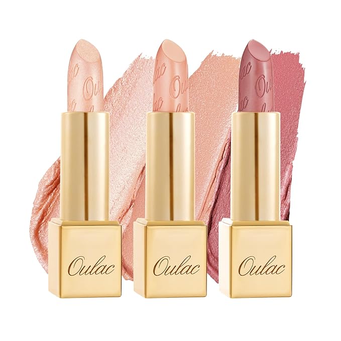 Oulac Metallic Nude Lipstick Set 3PCS High Impact Lipcolor with Moisturizing Formula, Vegan Beauty, Full-Coverage Lip Color, Gift Lipstick for Women, 4.3g X 3PCS, 13+26+GM06