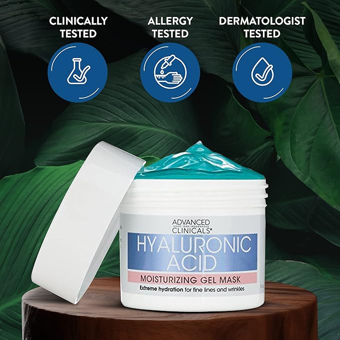 Advanced Clinicals Hyaluronic Acid Gel Facial Mask Skin Care Treatment, Brightening, Hydrating Anti Aging Face Mask & Moisturizer Helps Transform Dry Skin W/Collagen, Chamomile, & Aloe Vera, 5 Fl Oz
