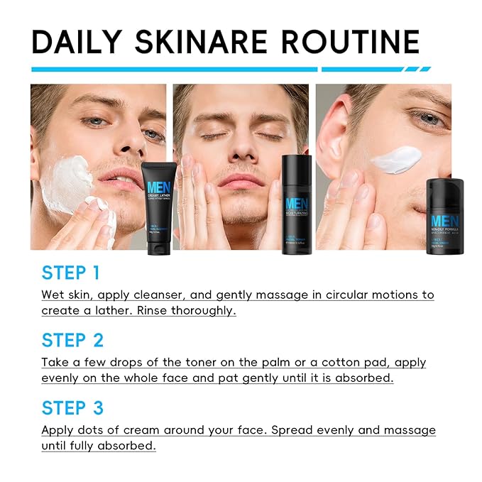 Men's Skin Care Set, Gifts for Men, Skincare Gift Set, Men Skincare with Facial Cream, Facial Cleanser, Facial Toner Father's Day Christmas Birthday Valentines for Him Dad Son Husband Boyfriend