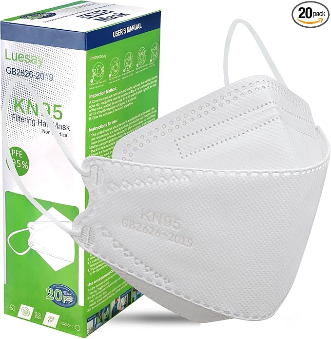 kn95 Face Masks 20 Pack, Breathable Comfortable and Disposable KN95 Mask, White