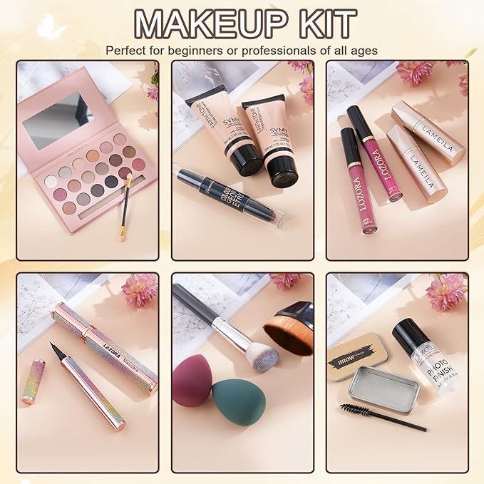 Makeup Kit for Teenagers Makeup Sets for Teens Makeup Gift Set for Girls 10-12 Makeup Kit Include 18 Color Eyeshadow Palette Foundation & Face Gift Set