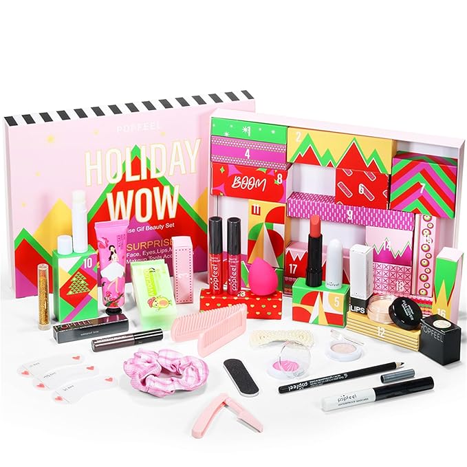Makeup Advent Calendar 2025, 24 Days Christmas Gifts for Teenage Girls Women All in One Makeup Kit Surprise Gift Christmas Countdown Calendar Gifts with Eyeshadow Palette Lipstick Foundation Eyebrow