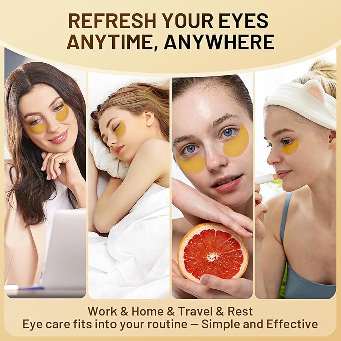 24K Gold Infused Hydrogel Eye Patches - 30 Pairs for Dark Circles, Wrinkles, Eye Bags & Puffy Eyes | Retinol & Collagen Complex, Hydrating Firming Treatment Alternative (Gold)