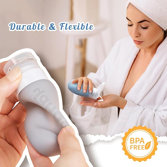 Travel Bottles for Toiletries,3oz Leak Proof Squeezable Travel Size Containers, 5 Pack TSA Approved Travel Essentials for Shampoo Conditioner,Silicone,Black Pack