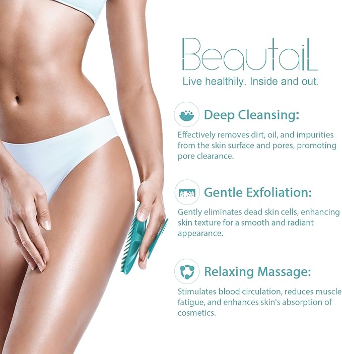 Silicone Body Scrubber Shower Bath Wash Brush Gentle Exfoliating Scrub Cleansing Loofah for Women Men Baby Sensitive Skin, Easy to Clean, Lather Nicely, More Hygienic, 1 Pack, Cyan