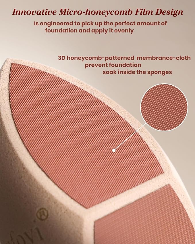 Large 2PCS Honeycomb Film Makeup Sponges for Foundation, Reduce Liquid & Foundation Waste,Skip the Pre-Wetting Blender Sponge Process,Soft and Latex Free,Friendly for Travel Take