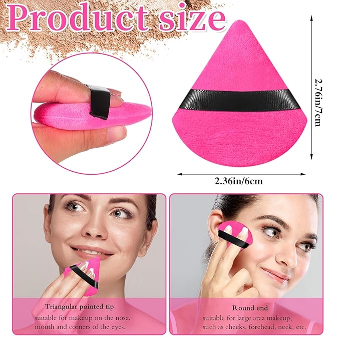 6 Pieces Powder Puff Face Soft Triangle for Loose and Body Powder, Velour Makeup Sponge Set Setting Powder Puff Makeup Tools