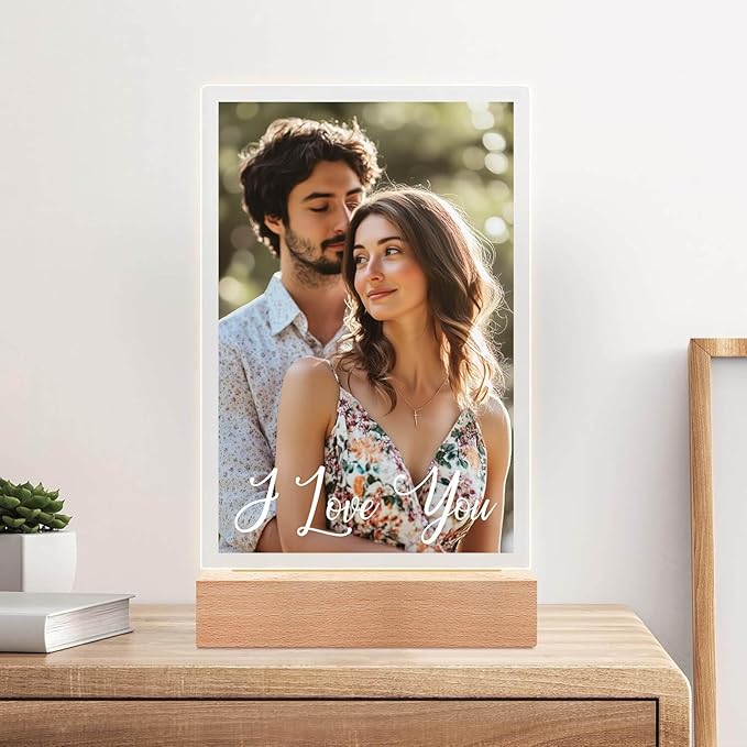 Custom Picture Frame with Photo, Personalized Photo Frame with Night Light, Customizable Picture Frames, Christmas Anniversary Birthday Gifts for Women Men Girlfriend Boyfriend Couple