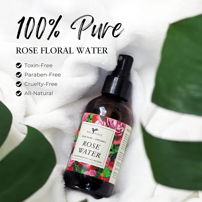 Rose Water Spray for Face, Body & Hair by Baja Basics - Hydrating Facial Toner, Refreshing, Soothing Mist Moisturizer for Dry Skin - Vegan Beauty Skincare Products - 4oz 2 Pack