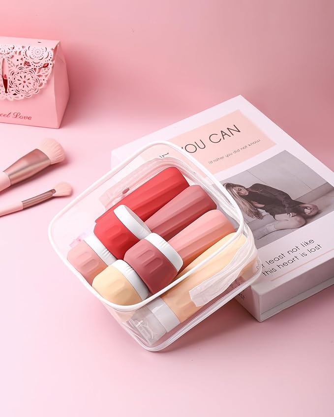 Travel Bottles for Toiletries 8 Pack, Travel Size Toiletries, Tsa Approved Travel Size Containers 3oz, with Travel Essentials Clear Bag, Leak Proof Silicone Squeezable Creams Jars