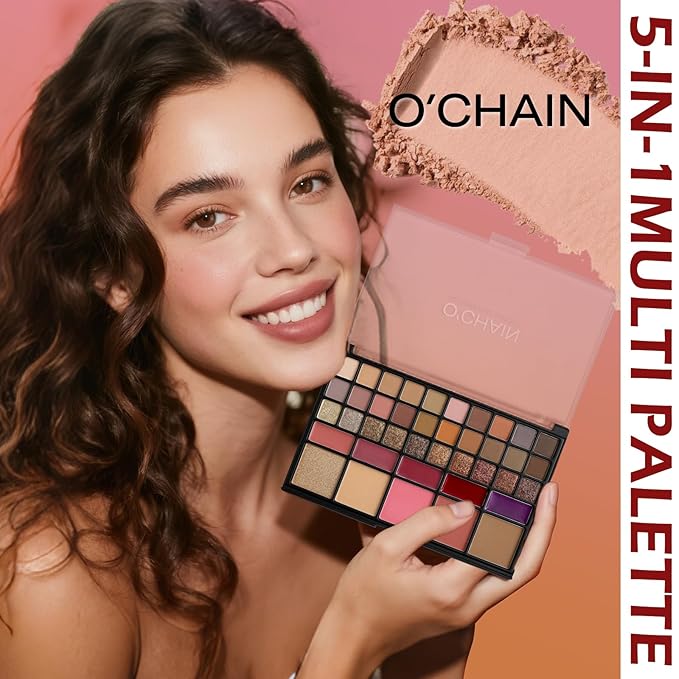 O'CHAIN 40 Colors Makeup Palette Set, with 30 Eye Shadows, 5 Lipsticks, 5 Face and 15 Professional Makeup Brushes, Vegan & Cruelty-Free, for All Skin Tones Beauty Kit