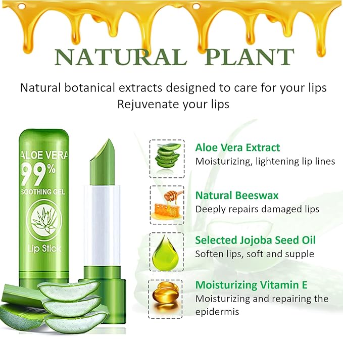 6 Pack Aloe Vera Lipstick,Long Wear Nourishing Lip stick,Waterproof Moisturizing Color Changing Lip Balm Lipstick,Lip Gloss,Magic Temp Color Change Matte Lip Gloss Makeup
