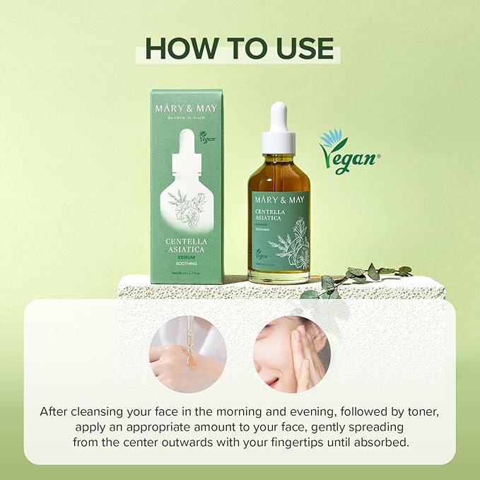 Mary&May Korean Centella Asiatica Serum 95% Pure Extract - Skin Soothing Facial Serum for Irritated Skin - Fast-Absorbing Non-Sticky, EWG Green Grade Fragrance Free, Korean Skincare, 2.71 fl.oz.