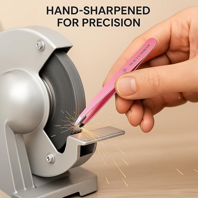 Professional Tweezers in Case - Slant, Durable Lightweight German Stainless Steel, Ultra Precision Tweezers for Eyebrows, Facial Hair, Chin, and Ingrown Hair Removal - Gift (Pink)