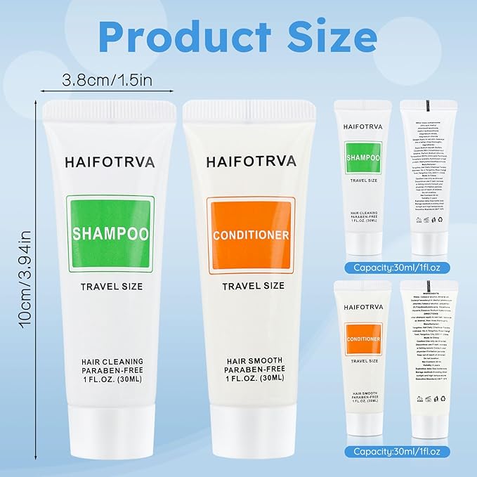 Travel Size Shampoo and Conditioner Bulk Sets Pack of 100,Individually Wrapped 30ml/1 fl oz Small Size Hotel Supplies Portable Toiletries Amenities Bulk for Guests,Travel,Homeless,Charity