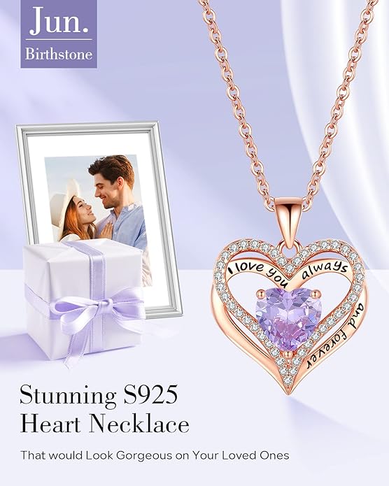 S925 Sterling Silver Necklace for Women, Wife Jewelry Rose Gold, Mom Birthday Valentines Mothers Day Gifts, Girlfriend Necklaces, Daughter Heart Jewel, Anniversary for Her