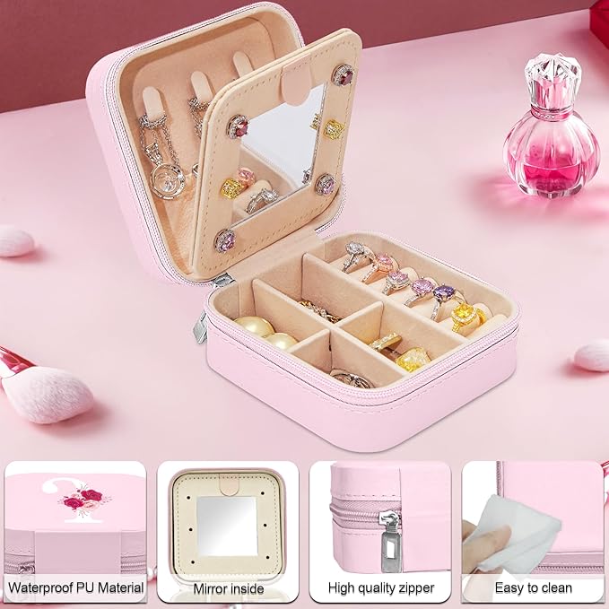 Monogrammed Gifts for Women,Personalized Gift for Women,Initial Canvas Tote Bag,16oz Initial Glass Cup,Makeup Bag for Sister,Jewelry Organizer Box,Birthday Gifts for Aunt Niece-J