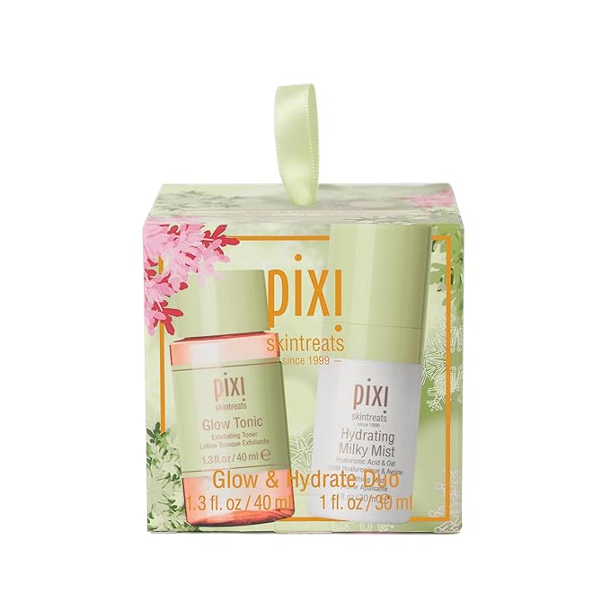 Pixi Beauty Glow Tonic + Hydrating Milky Mist Duo Ornament | Gift Set Contains Petite Sizes of Glow Tonic and Hydration Milky Mist in Holiday Ornament Box